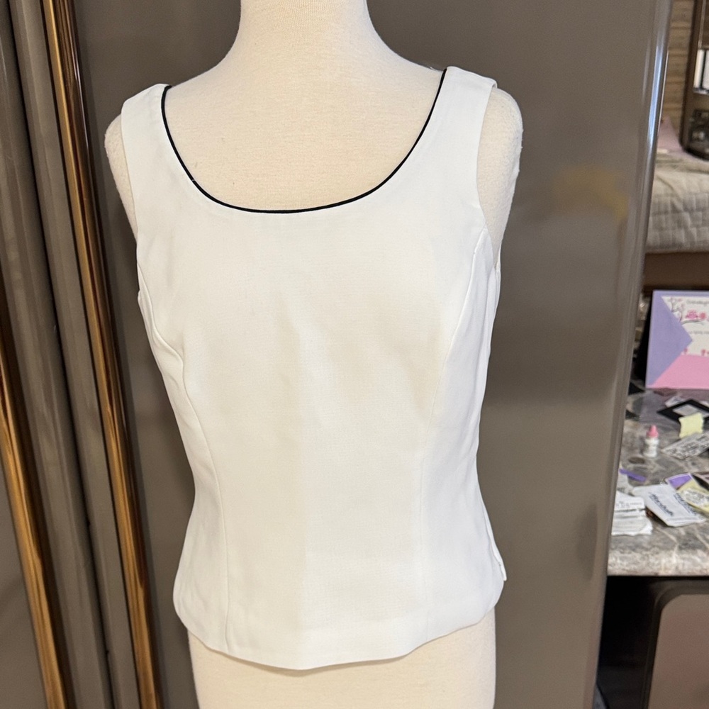 Tahari White Tank Top with Black Trim